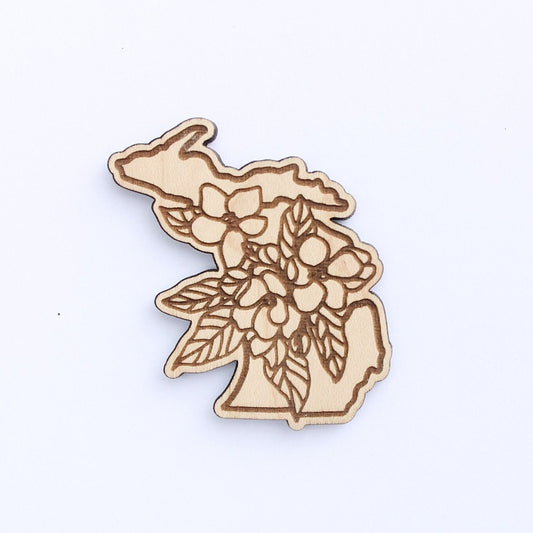 Michigan Apple Blossom Floral Wood Refrigerator Magnet
